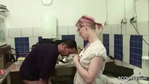 Boss fucks his teen intern in the kitchen